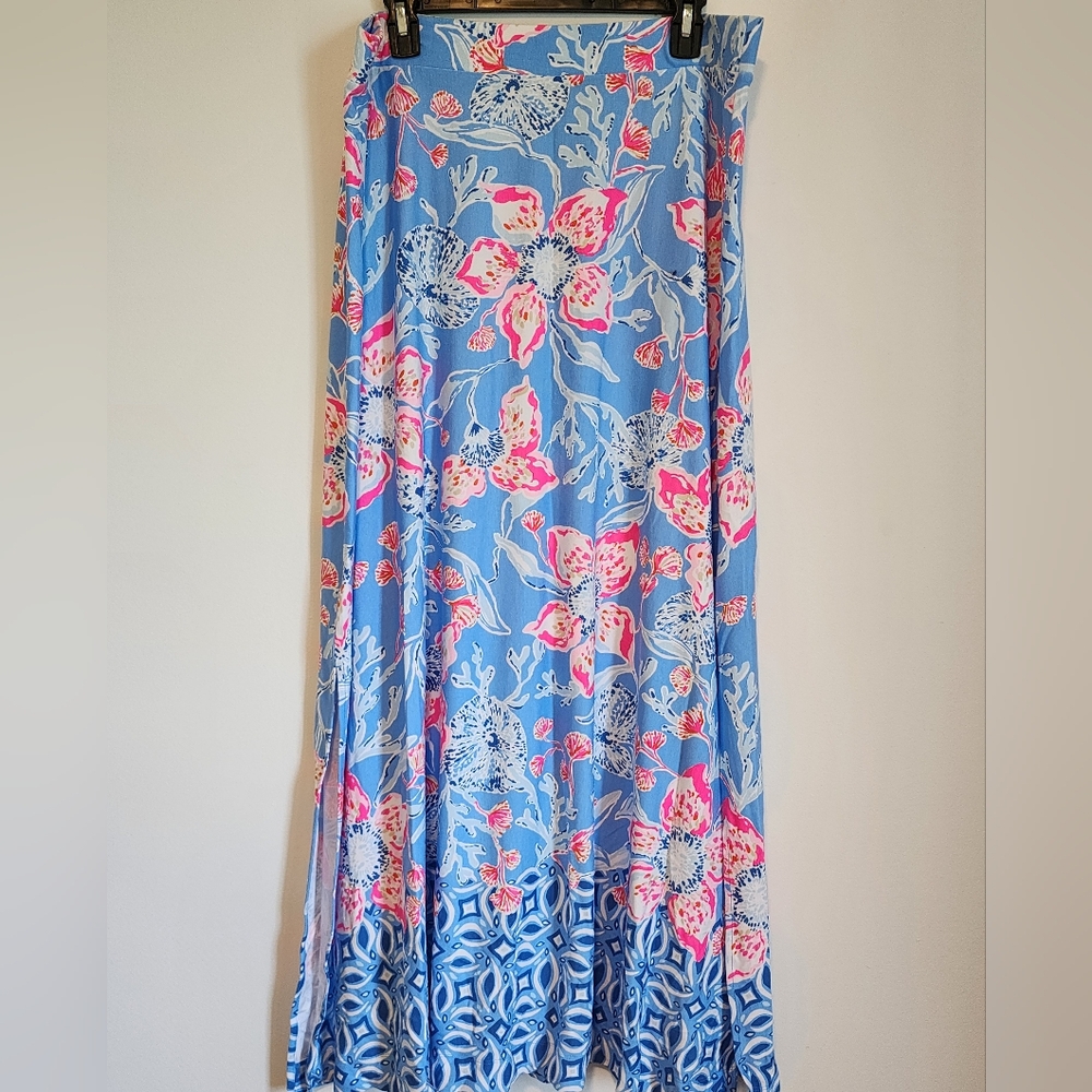 Jade Blue and Pink Floral Skirt